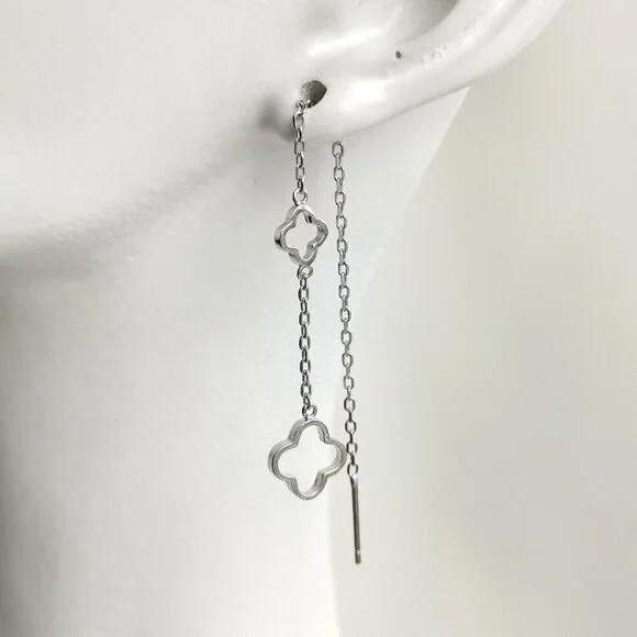 Sterling silver threader clover flower earrings 🆕 - Picture 4 of 4